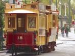 Ancient English tram on the Christchurch's street, New Zealand;  