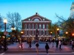 BOSTON, USA - APRIL 20: A market place and a meeting hall since 1742, the Faneuil Hall in Boston was also the site of several speeches by Samuel Adams and James Otis. Seen at dusk on April 20, 2012.