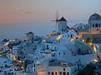 After sunset hour at Oia village of Santorini island in the  Cyclades, aegean sea, Greece.