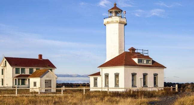 Historic lighthouse in the early morning.  Location: Port Townsend, Washington state.