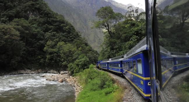 OLLANTAYTAMBO, PERU - MAY 14: Train from Ollantaytambo goes to Machu Picchu pueblo on May 14, 2013 in Ollantaytambo-settlment, Peru. ;