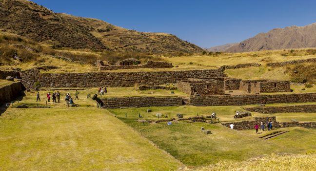 tourists at Tipon, Inca ruins at Cuzco Peru