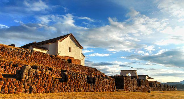 The ruins of the palace of the Incas in Chinchero, Cuzco, Peru at sunset.