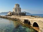 Picture of the watchthower from the medieval castle at Methoni, southern Greece, as it extends into the sea.