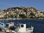 Greece, Kavala, harbour, ancient city wall and castle; 